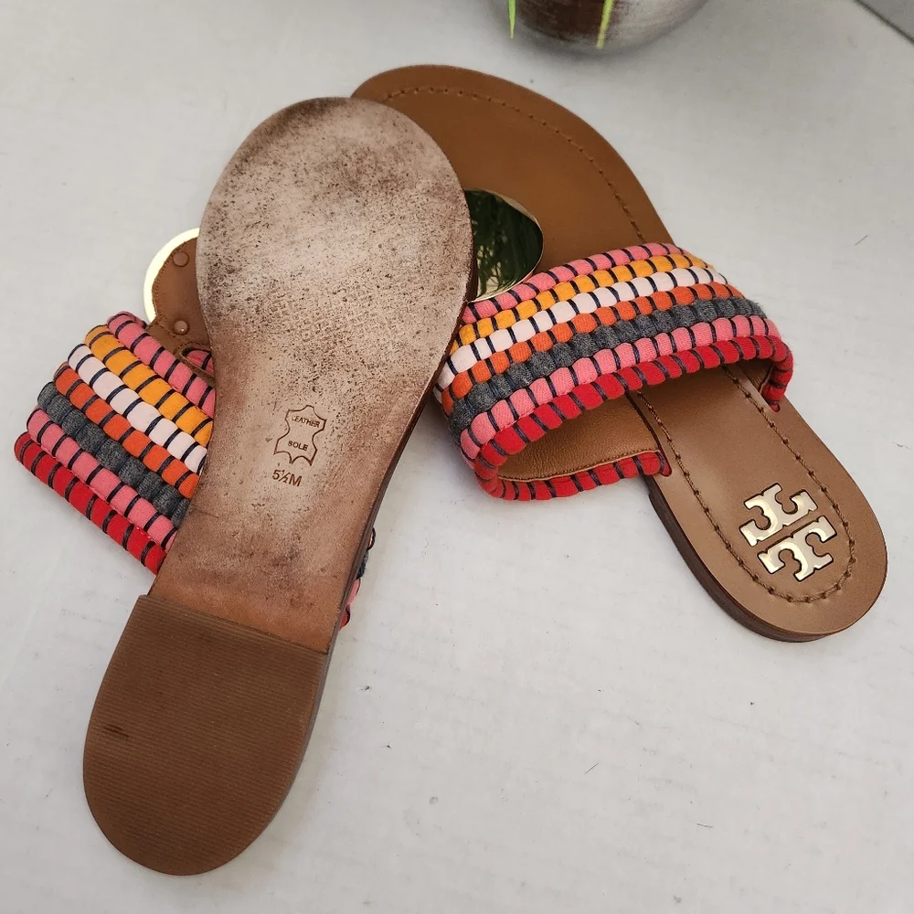 Tory Burch Patos Red Gold Disk Sz 5.5M Women's Multicolor Sandals Slippers Flats